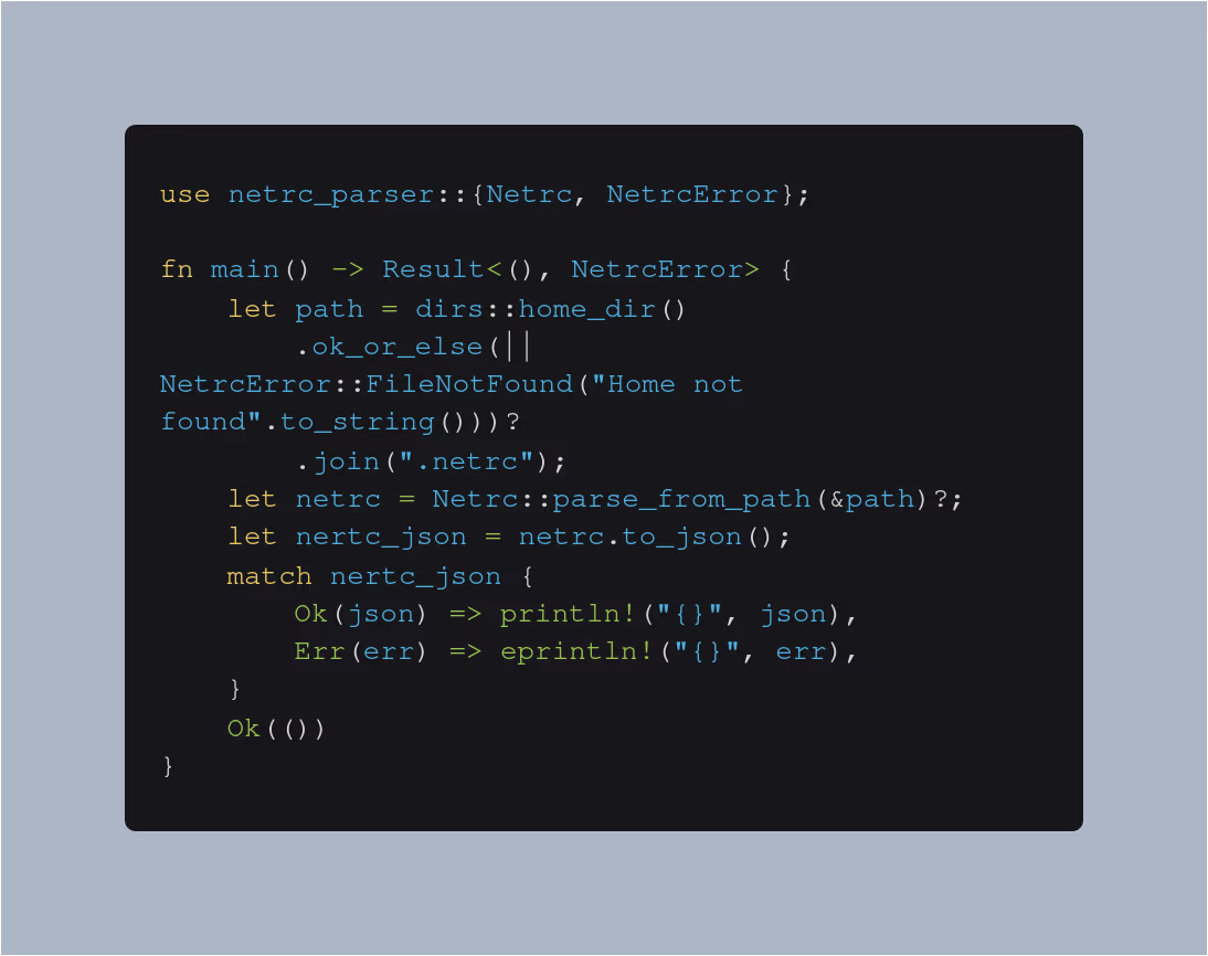 Screenshot of netrc-parser (Rust) project